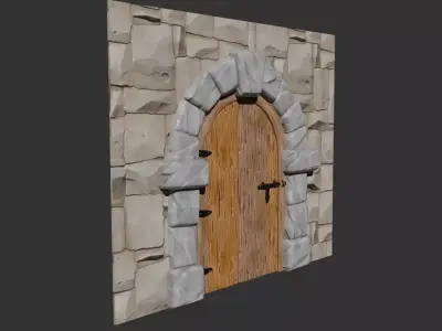 Stylized Medieval Door Game-Ready Low Poly PBR Low-poly 3D model