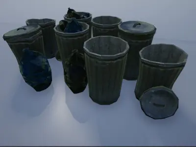 Lowpoly Trash Bins and Trash Bags Low-poly 3D model