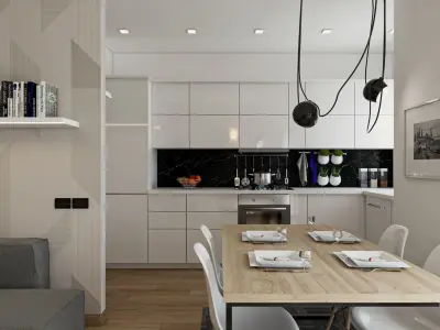 Kitchen and Living room - Vray ready -  All furniture included 3D model