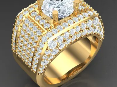 Light Gold Diamond Men Ring 2MR013 3D model