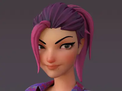 Violet cartoon girl V4  Low-poly 3D model