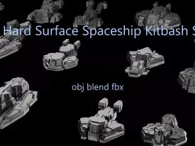20 Spaceship Kitbash Set Hard Surface Low-poly 3D model