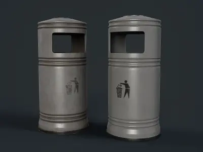 Street Trash Can 3 PBR Game Ready Low-poly 3D model