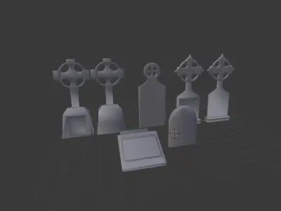 Tombstone Set Low Poly Game Asset Free Free low-poly 3D model