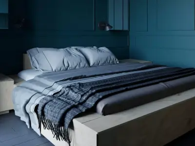 bedroom with walls and bed Low-poly 3D model