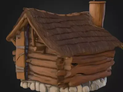 Rustic Fantasy Wooden Cabin Low-poly 3D model