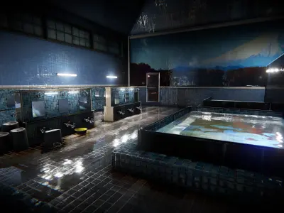 HQ Old Japanese Bathhouse Environment Low-poly 3D model