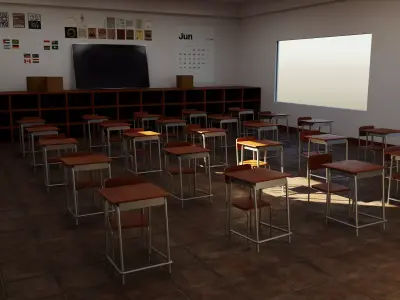 Realistic Classroom Model Game Ready  Archviz PBR Low-poly 3D model