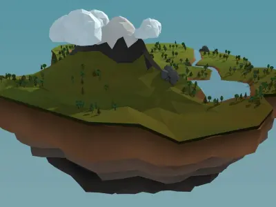 Low Poly Nature island with mountains and trees Low-poly 3D model