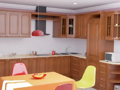 Corner wooden classic kitchen 3D model