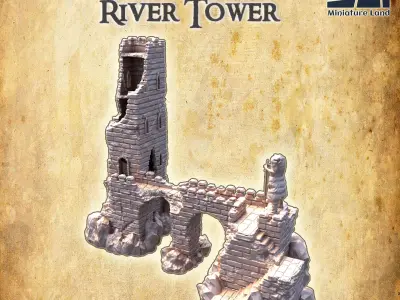 Abandoned River Tower Tabletop Terrain 28 MM 3D print model