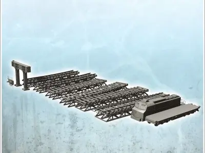 Set of elevated train tracks with modern diesel locomotive 1 - M 3D print model