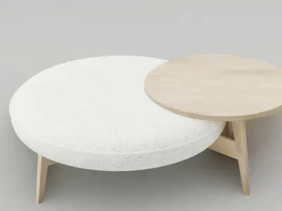Round Coffee Table with Integrated Stool Low-poly 3D model