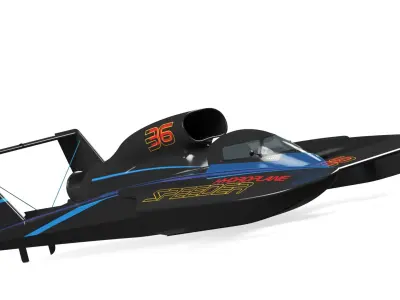  Jet Hydroplane Racing Boat Black Simplified 