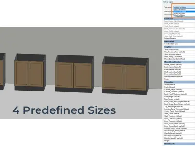 PARAMETRIC REVIT FAMILY Sink Base Cabinet Shelf 2 Doors Handles 3D model