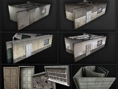 exterior city building objects - low-poly - street 3D Model Pack