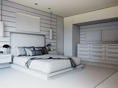 Realistic Interior Corona Bedroom Low-poly 3D model