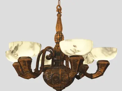 Arts and Crafts Antique 6 Light Copper Chandelier PBR 3D model