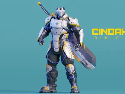 Low Poly - Cybernetic Soldier Cindaku Low-poly 3D model