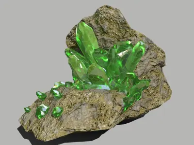 Crystal Set rock with crystals Low-poly 3D model order