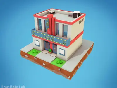 Cartoon City Cinema Low-poly 3D model