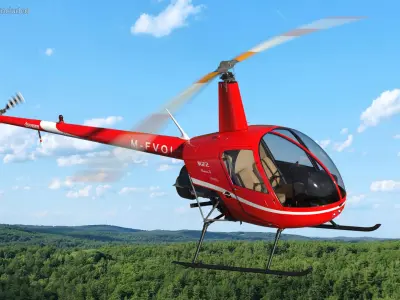  Robinson R-22 Compact Rotorcraft Red Rigged for Cinema 4D 