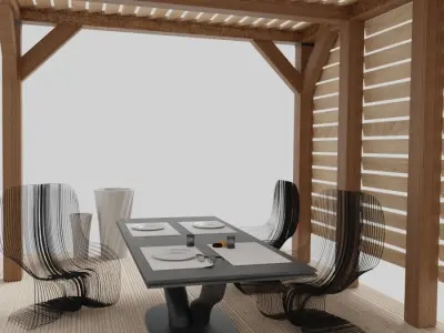 Pergola dining table with metal base 3D model