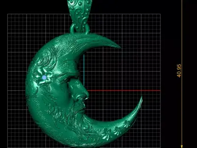 Golden Crescent Moon Pendant - 3D Printable Model 3D print model