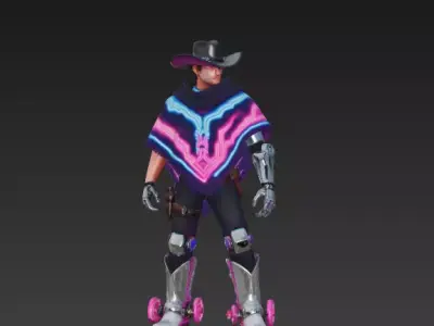 Neon Cyber-Gunslinger Character 3D Model Low-poly 3D model