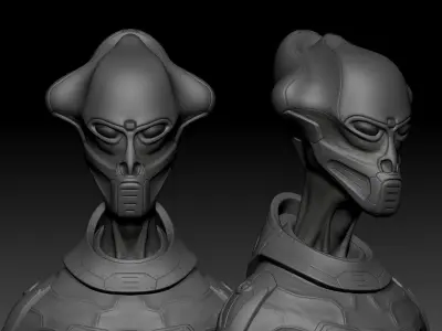 High Poly Alien humanoid in three different poses 3D model