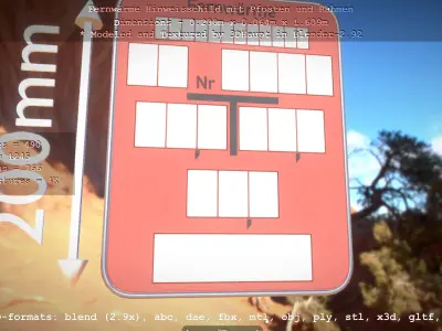 Hinweisschild Fernwaeme mit Pfosten und Rahmen Low-poly 3D model