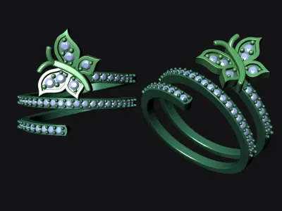 Diamond Butterfly Wrap Ring 3D print model