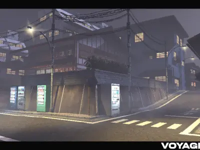 Retro Style Japanese Rural Town Low-poly 3D model