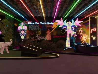 Neon Jungle Mini Golf Course - Futuristic Entertainment Interior Low-poly 3D model