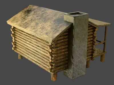 old wooden cabin Low-poly 3D model