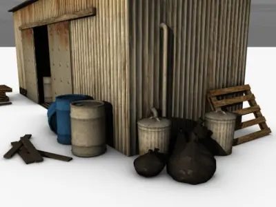 Low poly warehouse wooden shed 3D model