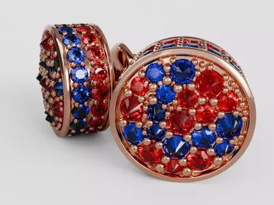 Red and Blue Gemstone Earrings Pave Design Free 3D print model