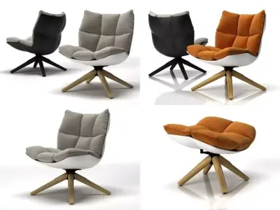 H four different chairs on wooden legs 3D model
