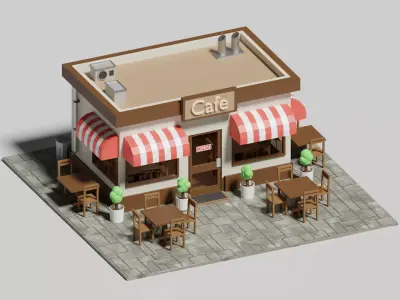 Cafe Low Poly 3D Model Low-poly 3D model