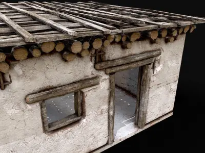 Village White Clay House 5 Low-poly 3D model