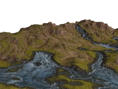 Mountain terrain with Rivers 3D model