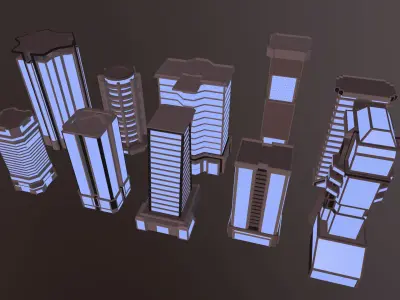 Scifi buildings pack Low-poly 3D model