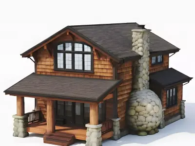 Natural Cedar and Stone Rustic Lodge 3D Model Low-poly 3D model