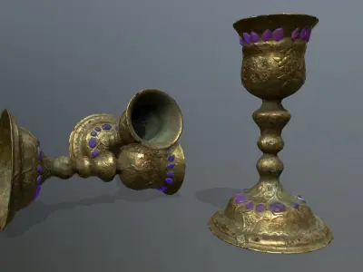 Chalice 1 gold vase with paint Low-poly 3D model