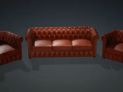 SOFA SET three chesterfield sofas Low-poly 3D model