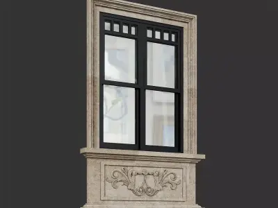 Classical Stone Carving Window 02 Low-poly 3D model
