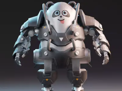 Robot Panda Low Poly Low-poly 3D model