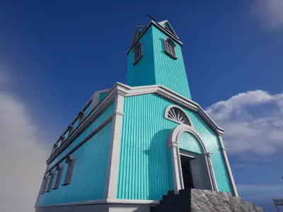 Modern Town Church With Interior Game Ready  Low-poly 3D model