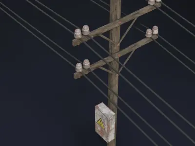 Old electric pole set PBR game ready Low-poly 3D model