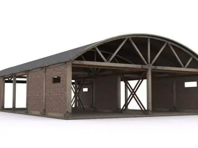 Hangar brick barn Low-poly 3D model